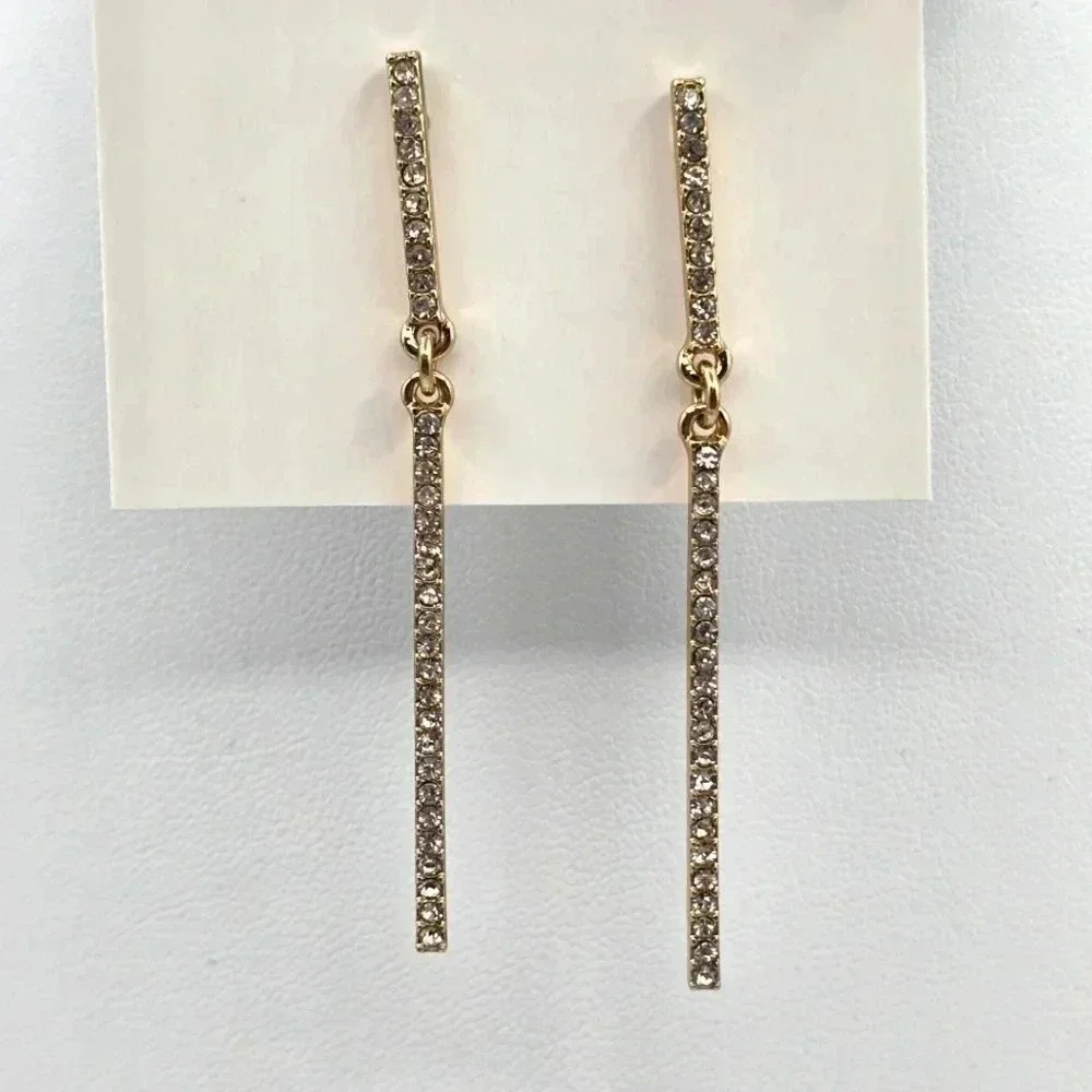 Gold Rhinestone Bar Long Boho Retro Dangle‎ Hook Earrings Fashion Jewelry E68